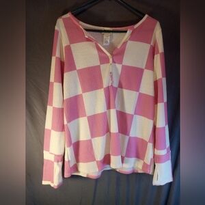Bibi Pink and White Checkered Long Sleeve Top